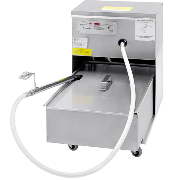 A Frymaster fryer oil filtration machine with a hose coming out of it.
