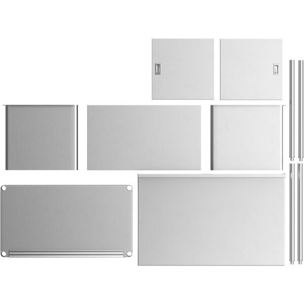 A white steel enclosed base table with sliding doors.