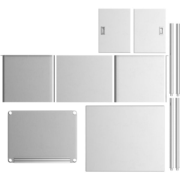 A Steelton stainless steel enclosed base table with sliding doors.