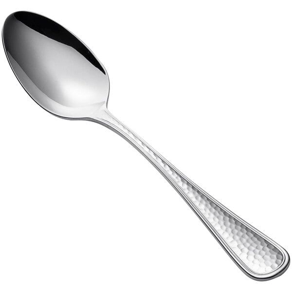 A Bon Chef stainless steel oval bowl spoon with a handle.