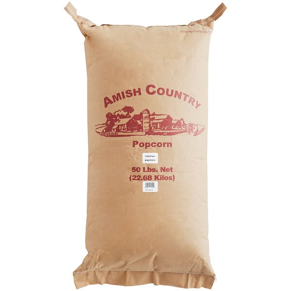 A large bag of Amish Country Ladyfinger Butterfly Popcorn Kernels.