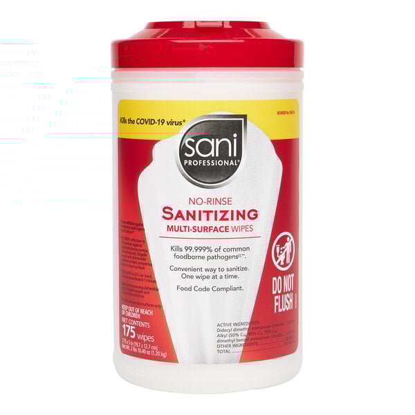 Sani Professional 7 3/4" x 5" 175 Count No-Rinse Sanitizing Multi-Surface Wipes - 6/Case