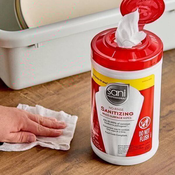 Sani Professional 7 3/4" x 5" 175 Count No-Rinse Sanitizing Multi-Surface Wipes - 6/Case
