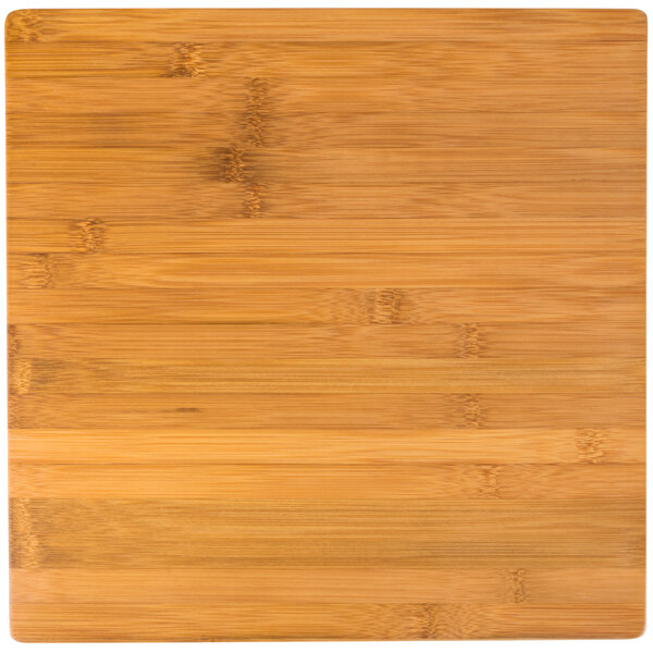 An American Metalcraft square bamboo platter with a wood surface.