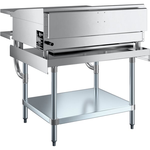 A stainless steel Cooking Performance Group manual griddle with an adjustable work surface and plate shelf.
