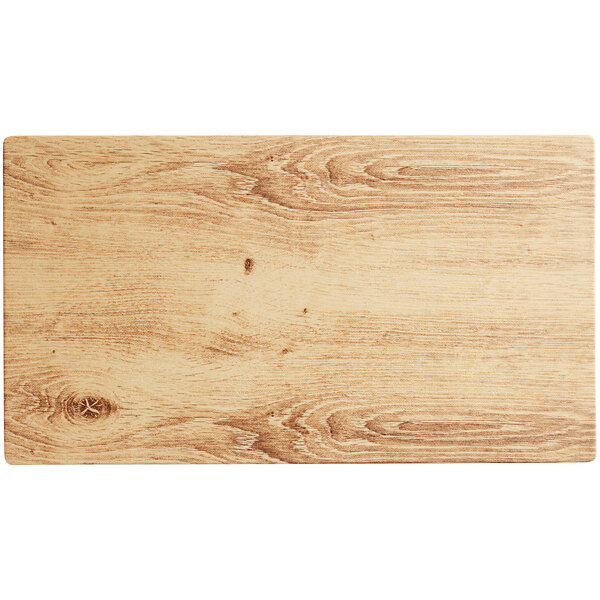 An Acopa light oak faux wood melamine serving board.