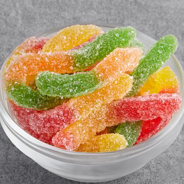 A bowl of Kervan Sour Gummy Worms.
