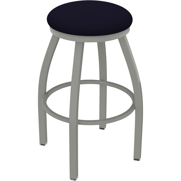 A Holland Bar Stool Misha Ladderback Swivel Bar Stool with a metal base and a Canter Twilight seat.