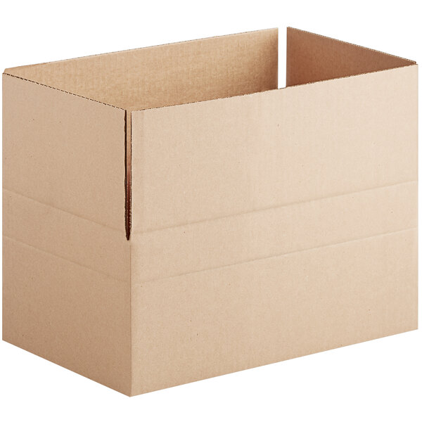 A close-up of a Lavex cardboard box with a cut out top.