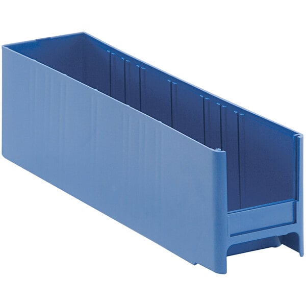 A blue high impact polystyrene interlocking cabinet drawer with two compartments.