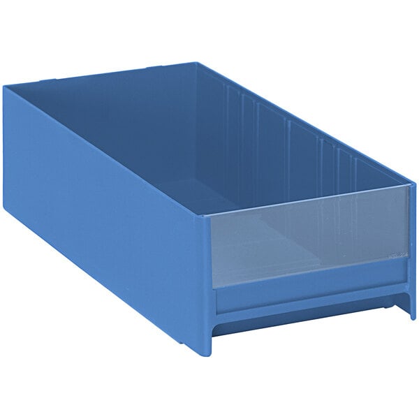 A blue Quantum high impact polystyrene drawer with clear bottom.