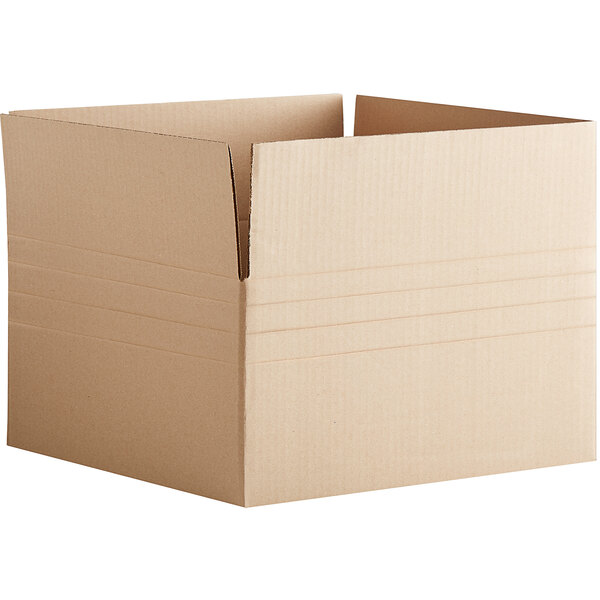 A Lavex multi-depth cardboard shipping box with a cut out top.