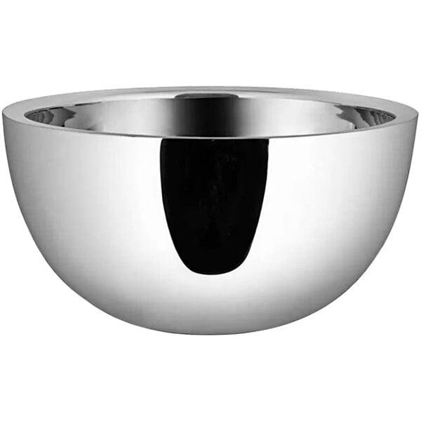 A silver stainless steel Spring USA Dobbelt bowl with a black rim.