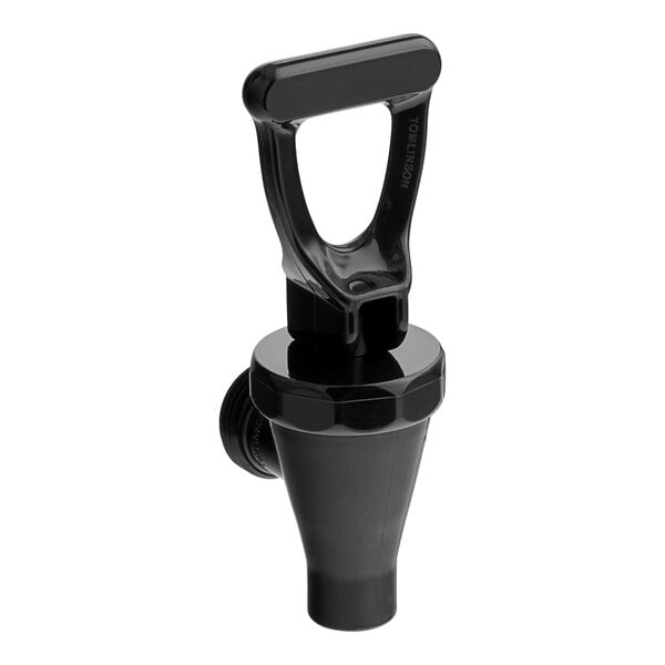 A black plastic Bunn faucet assembly with a handle.