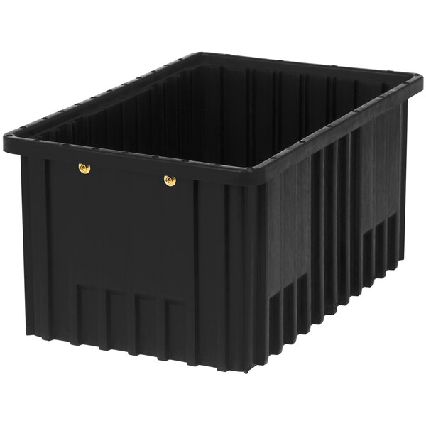 A black Quantum conductive dividable grid container with a square top and two holes.