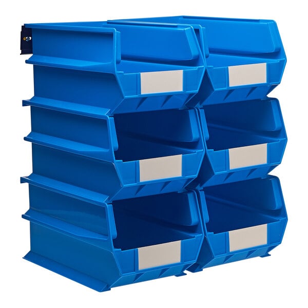 A stack of blue Triton LocBin storage bins.