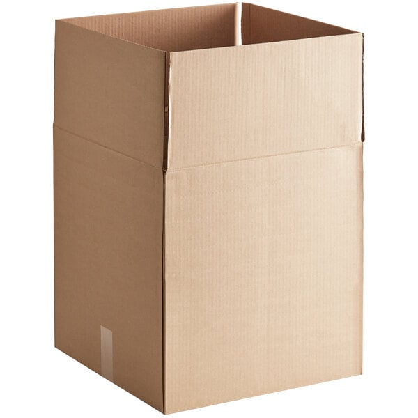 A close-up of a Lavex cardboard box with a top open.
