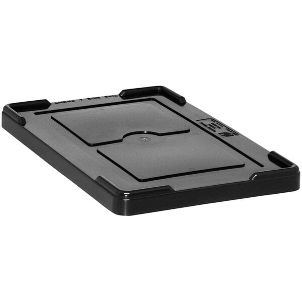 A Quantum black conductive lid on a black plastic container.