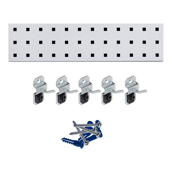 A white Triton key holder pegboard strip with 5 metal hooks and 4 bolts.