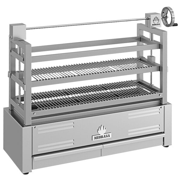 A Mibrasa stainless steel Robatayaki grill with three tiers and elevation system.
