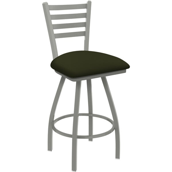 A Holland Barstool Jackie Ladderback Bar Stool with a green cushion.