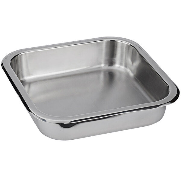 A Spring USA stainless steel square pan with a rim.