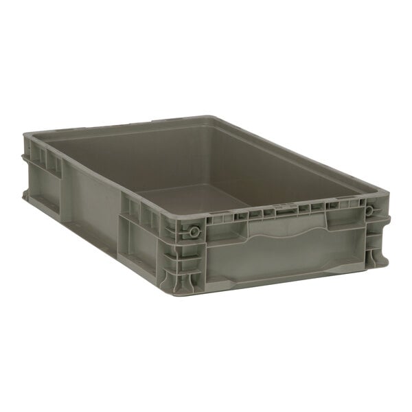 A gray Quantum heavy-duty plastic container with built-in handles.