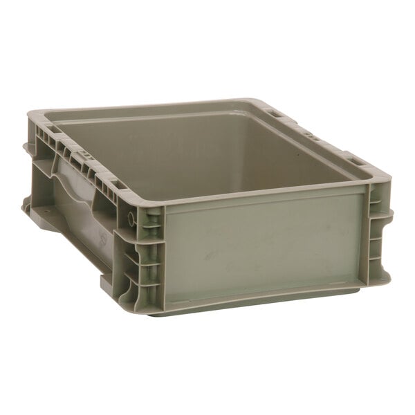 A Quantum grey plastic straight wall container with built-in handle grips.