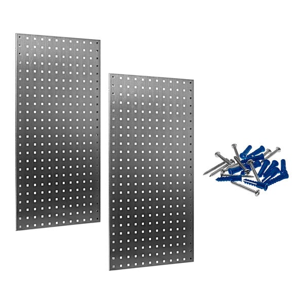 Two stainless steel Triton LocBoards leaning against a white wall.