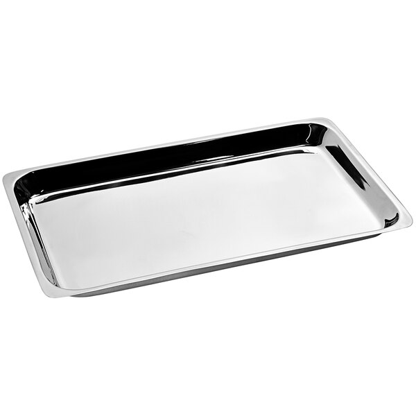 A silver rectangular stainless steel Spring USA Wynwood ice tray with black trim.