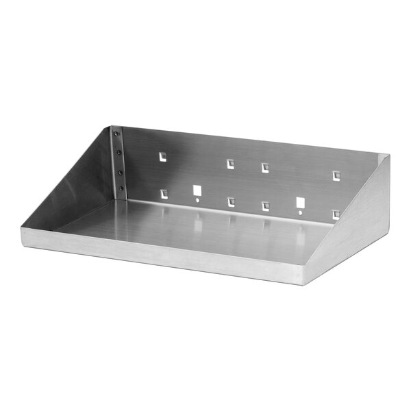 A silver metal Triton Products stainless steel shelf with holes.