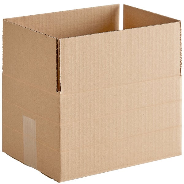 A close-up of a Lavex cardboard shipping box with a cut out top.