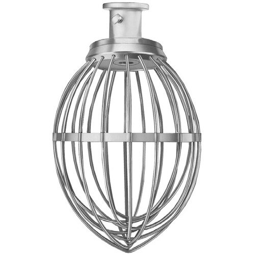 A close-up of a Hobart stainless steel wire whip.