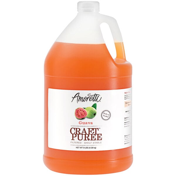 A white jug of Amoretti Guava Craft Puree.