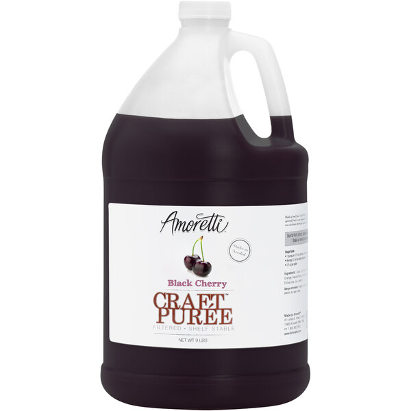 A jug of Amoretti Black Cherry Craft Puree.