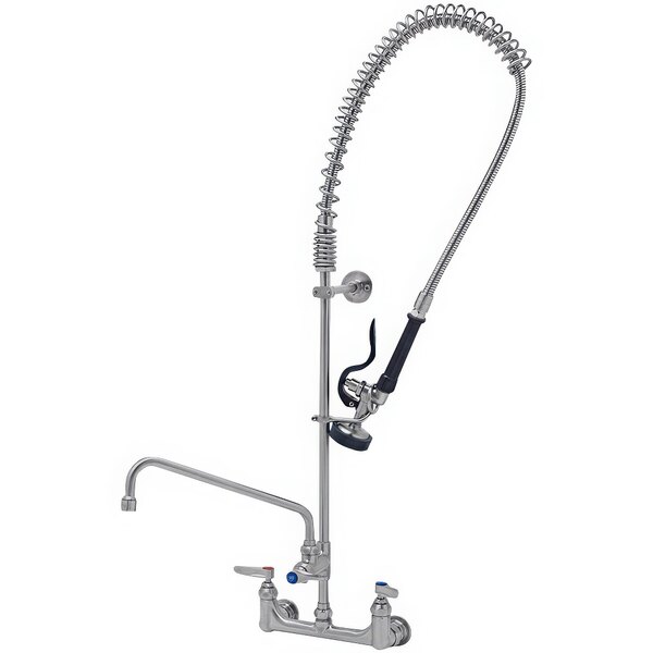 An Eversteel stainless steel wall mount pre-rinse faucet with a hose and sprayer.