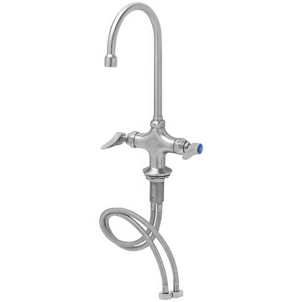A silver Eversteel stainless steel deck-mount gooseneck faucet with a swivel base and double pantry hose.