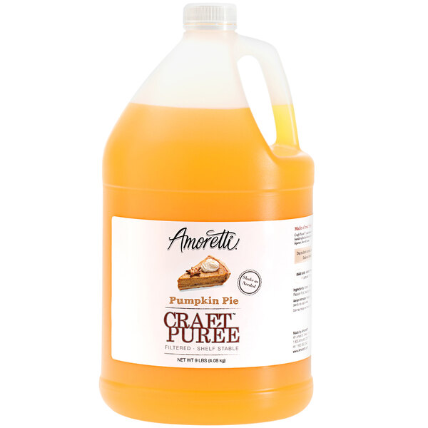 A jug of Amoretti Pumpkin Pie Craft Puree.