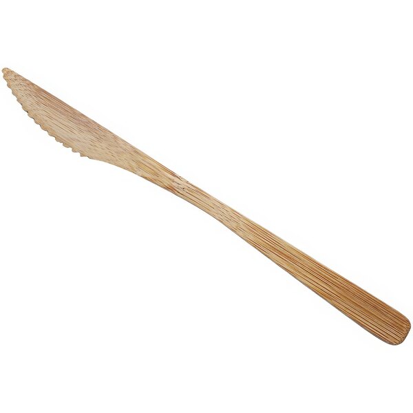 A Solia natural bamboo knife with a handle on a white background.