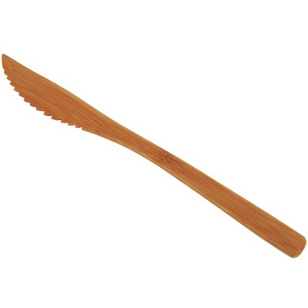 A Solia natural bamboo knife with a varnished handle.