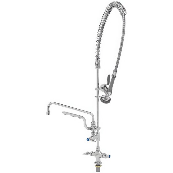 A T&S stainless steel deck mount pre-rinse faucet with a hose.