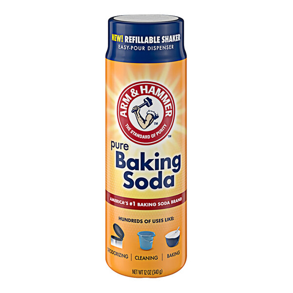 An Arm & Hammer baking soda shaker.