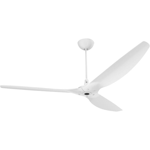 A white Haiku ceiling fan with three blades.