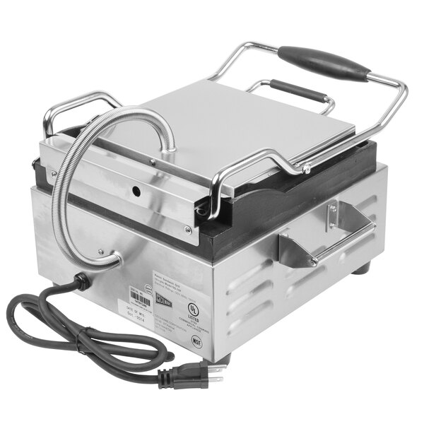 A Cecilware single panini sandwich grill with a black handle.