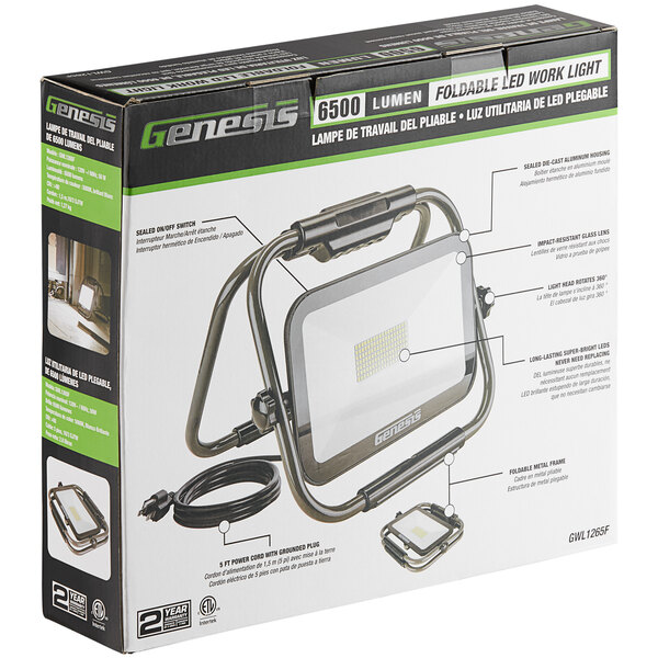 A box of Genesis LED work lights with instructions on it.