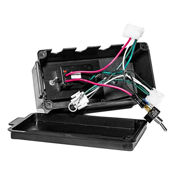 The control panel for a Portacool Jetstream 230 with wires inside a black box.