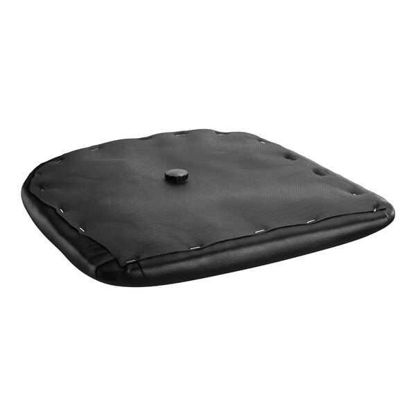 A black vinyl cushion with a button on a Lancaster Table & Seating silver cafe chair.