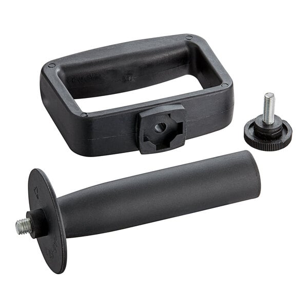 The Genesis electric drill with black plastic auxiliary and spade handles and a black plastic knob.