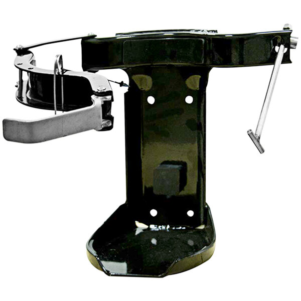 A black metal Badger vehicle bracket with metal bars and a curved hook.