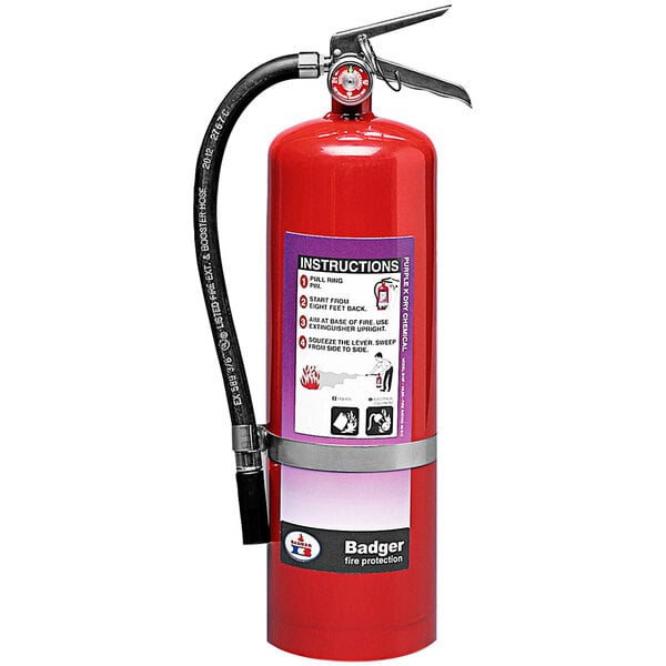 A purple Badger fire extinguisher with a hose.